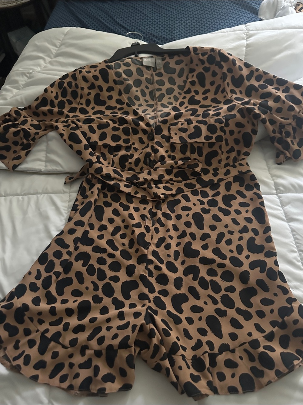 Women's Short Leopard-Print Romper in Black on Tan